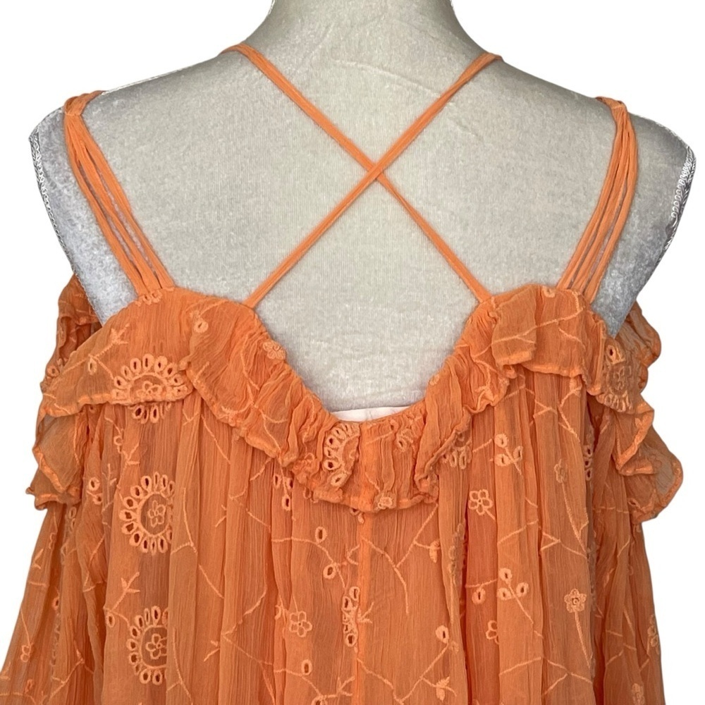Anthropologie Floreat Maryana Open Shoulder Blouse Women’s Size XS Tangerine - Picture 8 of 11